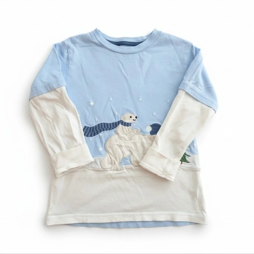 Gymboree Kids Blue & White Polar Bear Layered-Look Long Sleeve Top Cotton Size 7